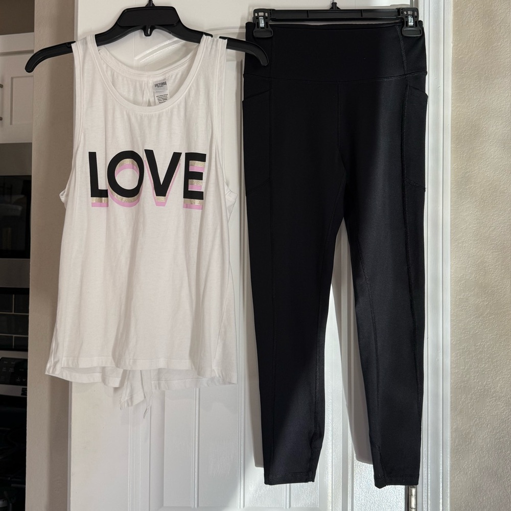 Victorias Secrets Women's white tank & Black Leggings set